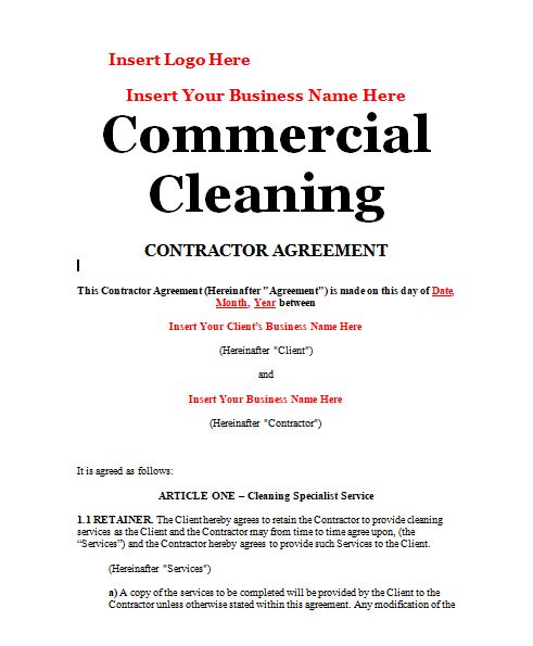 Pretty Cleaning Contract Template Images daboribo.com