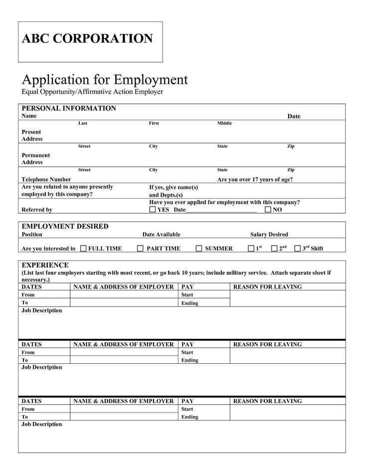 Free Printable Application For Employment Template