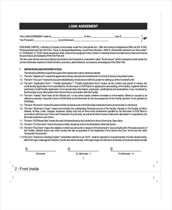 Car Loan Agreement Template PDF Free Download (PRINTABLE)