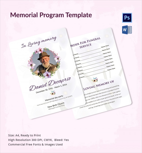 Free Printable Funeral Program Template for Word to Download