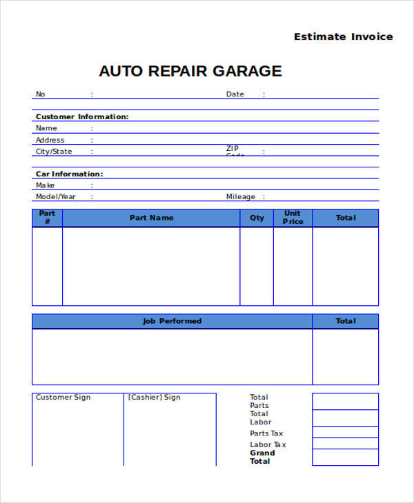 Auto Repair Invoice Pdf And Auto Invoice Template Prune