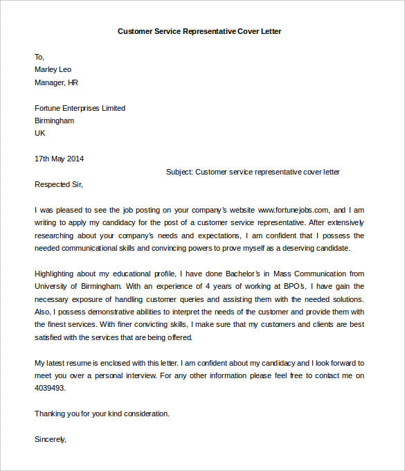 Sample Cover Letter Example 24+ Download Free Documents