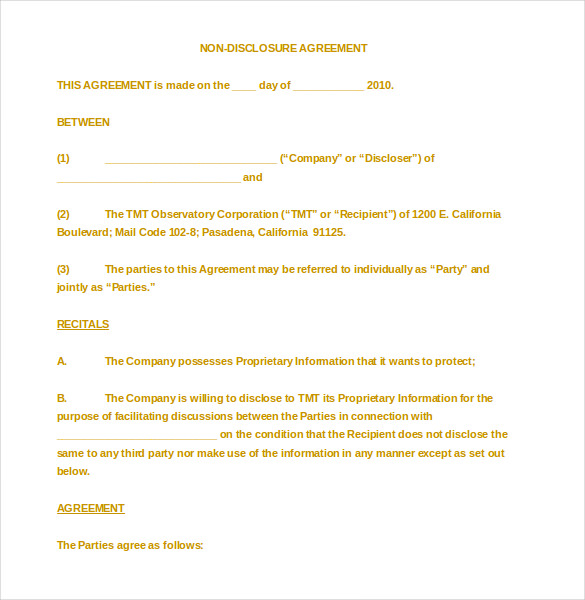 10+ Mutual Non Disclosure Agreement Form Templates Free