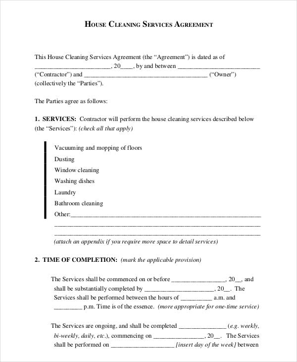 Free Office Cleaning Contract Sample Form Template