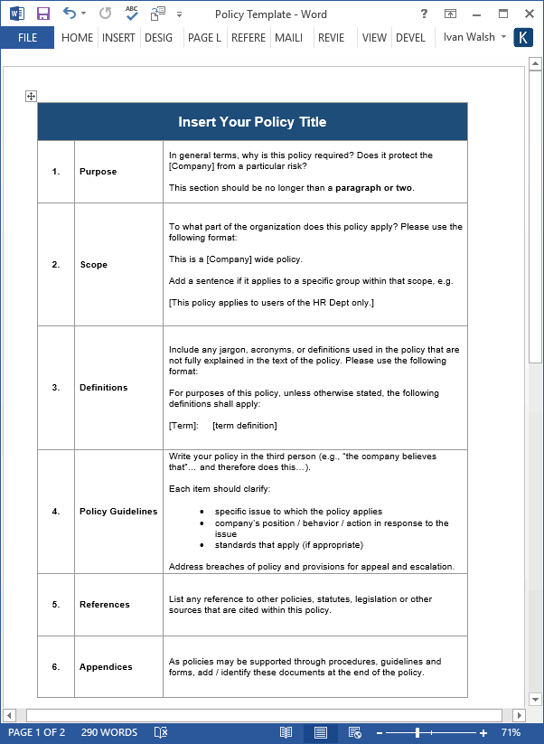 8 Policies and Procedures Template Free Download