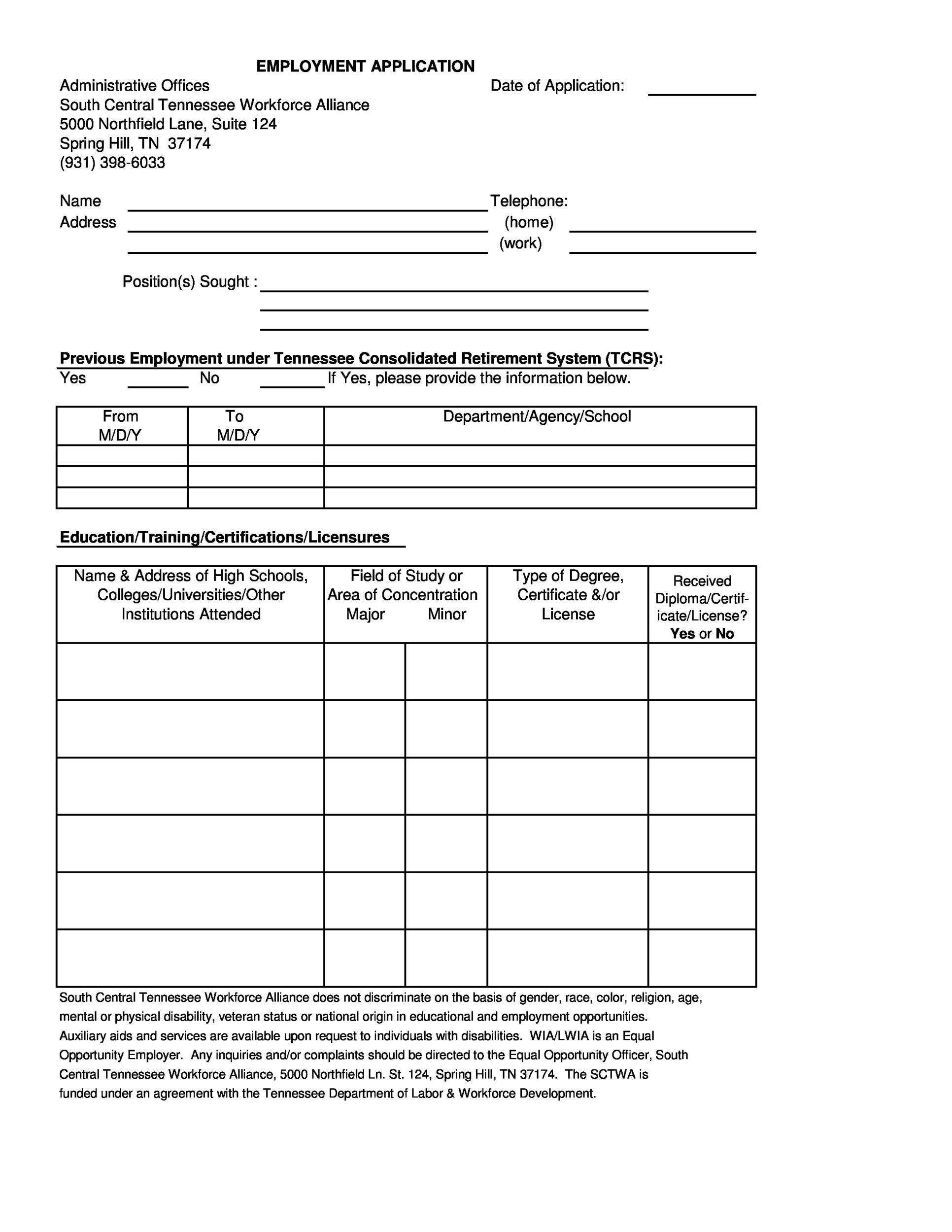 Blank Job Application Templates Free Templates in